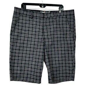 Vurt Mens Size W36x11L Shorts Chino Flat Front Black White Plaid Casual N4